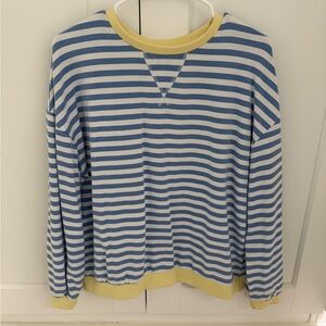 Striped Blue and White Sweater with Yellow Accents free people DUPE